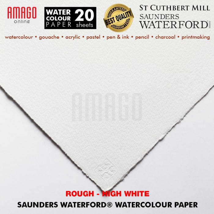 Saunders Waterford Paper Rough Grain (2 Deckle Edges) Hi White - 300g - 1.524x10m - Roll