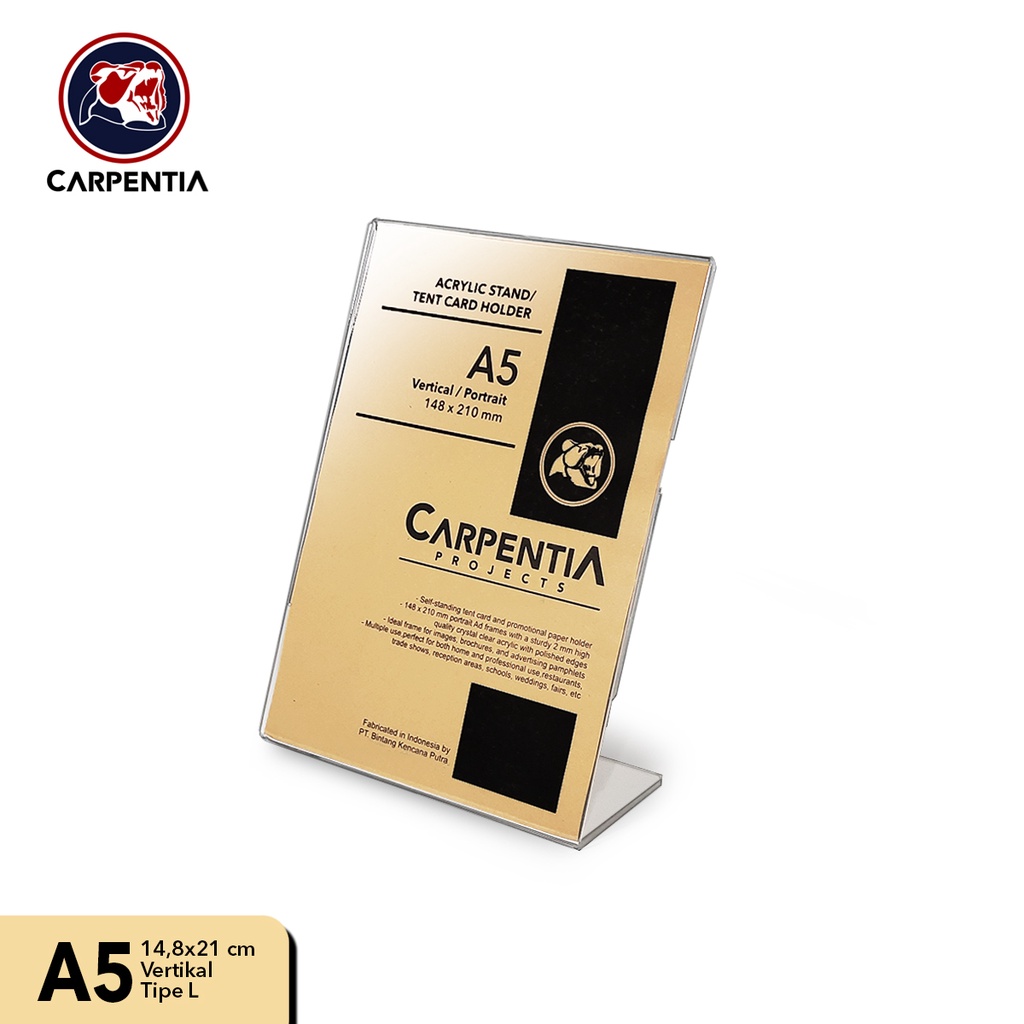 

Carpentia Acrylic Standing Tipe L /A5 Vertikal 14,8x21 cm/ Tent Card Akrilik / Display Brosur, QRIS, Barcode, Menu, Harga, Nomor Meja