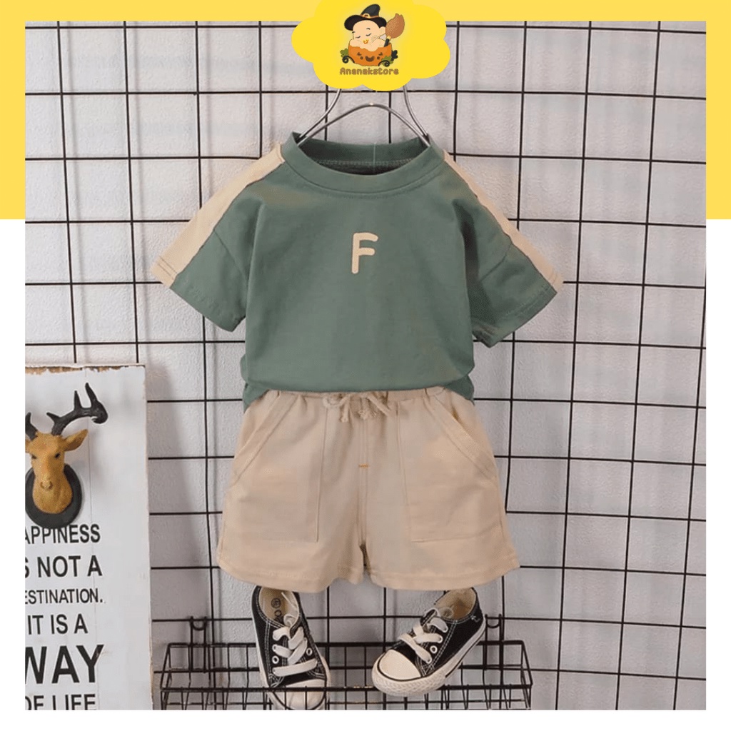 Ananakstore - Baju Anak laki laki MPOR korea Motif F GREEN &amp; F WHITE / Baju baby