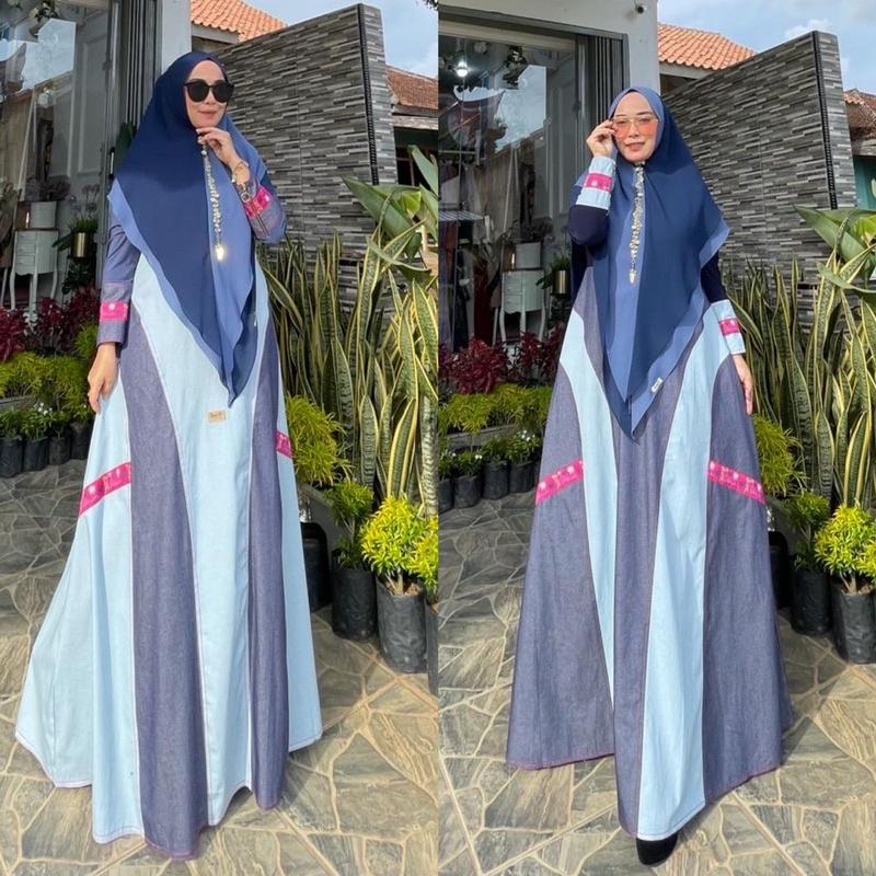 Eliza Syar’i, Gamis Syari Casual Original Belifi Bahan Denim Wash Lembut