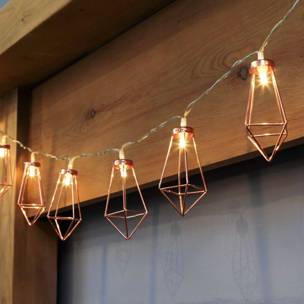 Lampu String 20 Led 3m Bentuk Geometri Warna Rose Gold Dengan Box Baterai