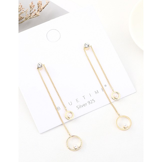 LRC Anting Tusuk Fashion Gold Plated Gold Tassel Small Circle Pearl S925 Silver Needle Earrings Y628