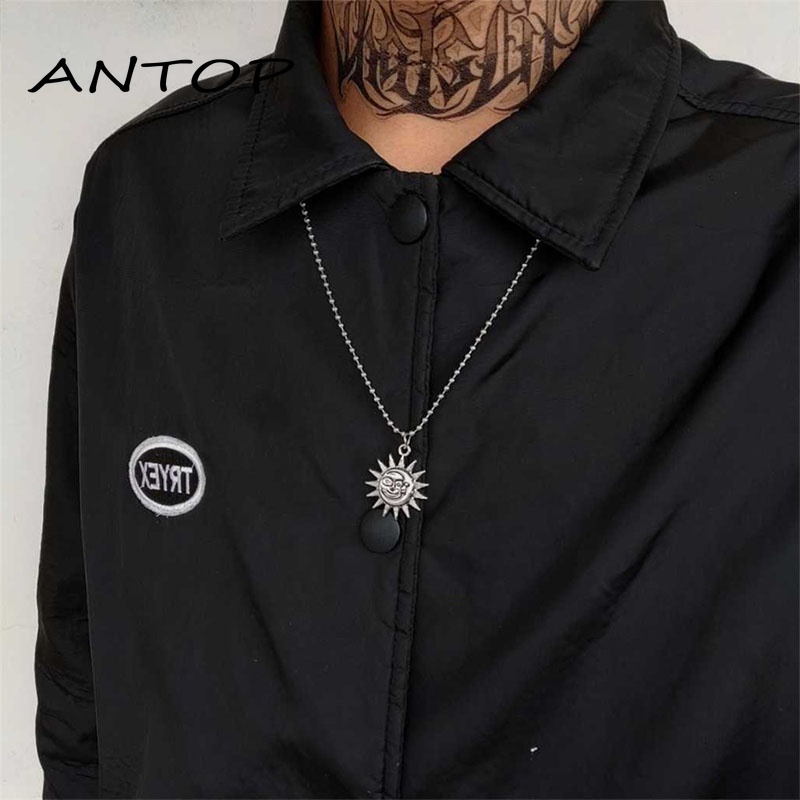 1 PC Perak Fashion Kalung Retro Sun Smiley Liontin Kalung Unisex Aksesoris Mode ANTOP