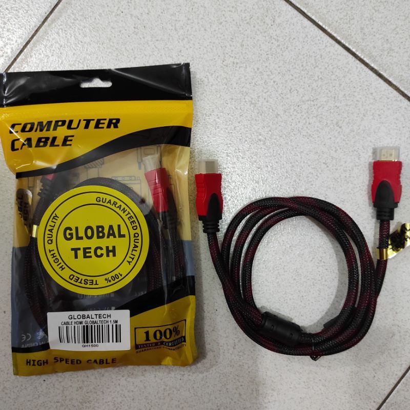 Kabel HDMI TV 1.5 Meter / HDMI to HDMI 1080p Global Tech / HD Cable Serat Jaring Laptop Komputer