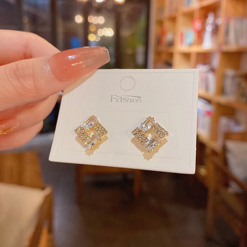 Anting Tusuk Sterling silver 925 Desain Geometri Hias Zircon Untuk Wanita