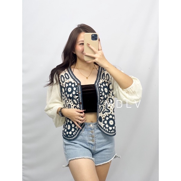 MDLV ~ 68110# Lorisa Crochet Cardigan Blouse Brukat Import