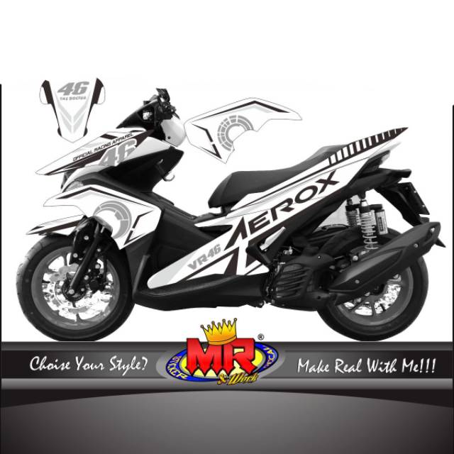 Decal Dekal Aerox 155 putih hitam Stiker Sticker striping Aerox155 minimalis 01 spec A