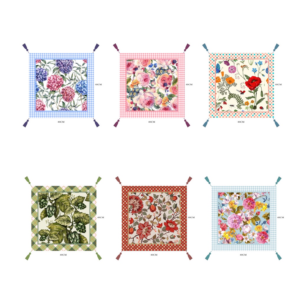 PLACEMAT / TAPLAK MEJA KECIL MOTIF BOTANICAL FLOWER FLORAL BUNGA 40X40 CM WITH TASSEL