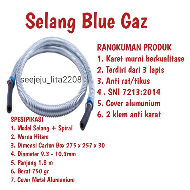Selang Blue Gaz (Selang Gas) 1.8m cocok untuk semua regulator dan semua selang.