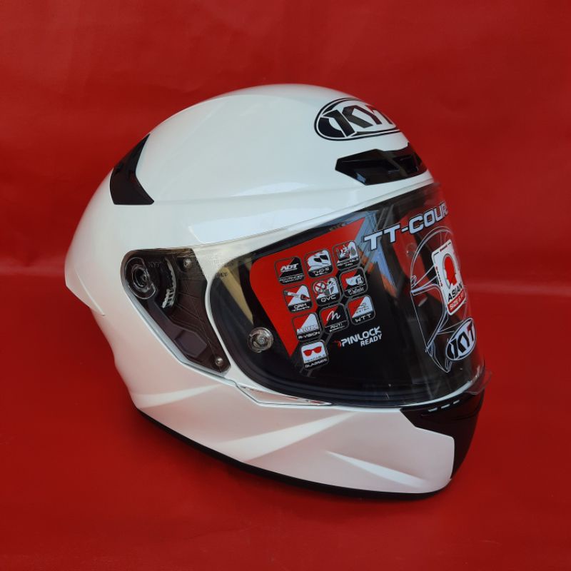 Helm KYT TT COURSE TTC Putih Solid White Polos Original Kaca Visor FLAT Clear Bening Tali DD RING Ready Top Pinlock