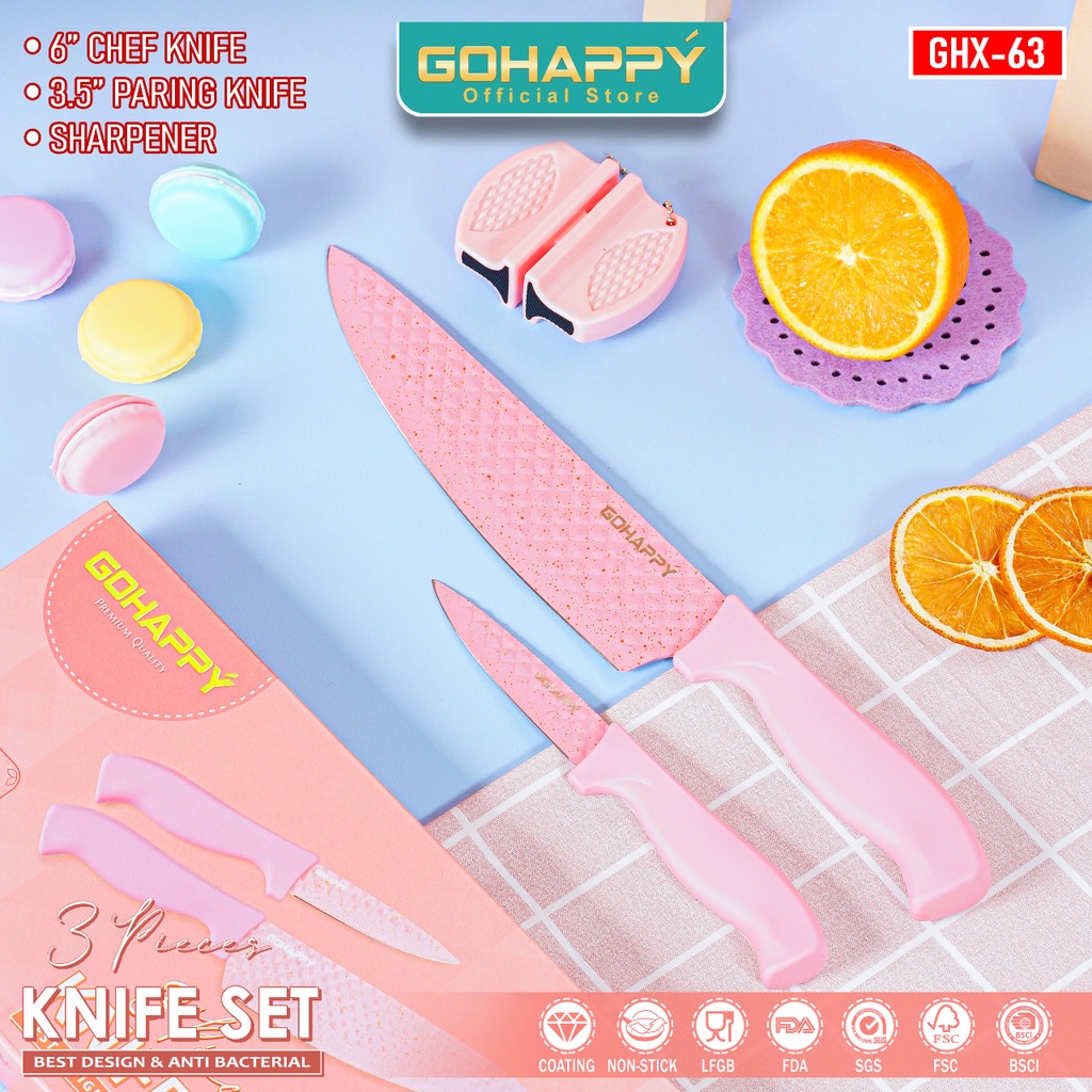 PISAU SET DAPUR DIAMOND Non-stick knife set 3 pc GOHAPPY SHARP