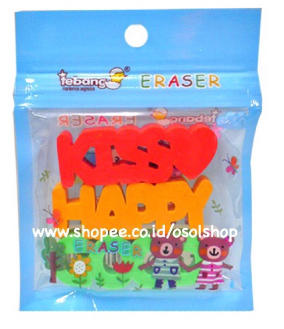 Penghapus Kata love what kiss hello happy good / words eraser cute Lucu unik murah