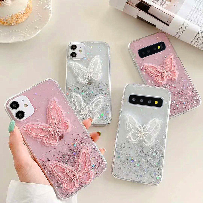 Butterfly Glitter Case Samsung S21 A12 S20 S10 plus note 10 20 ultra Vivo Y51 Y20 Y19 Oppo Reno 4f 5