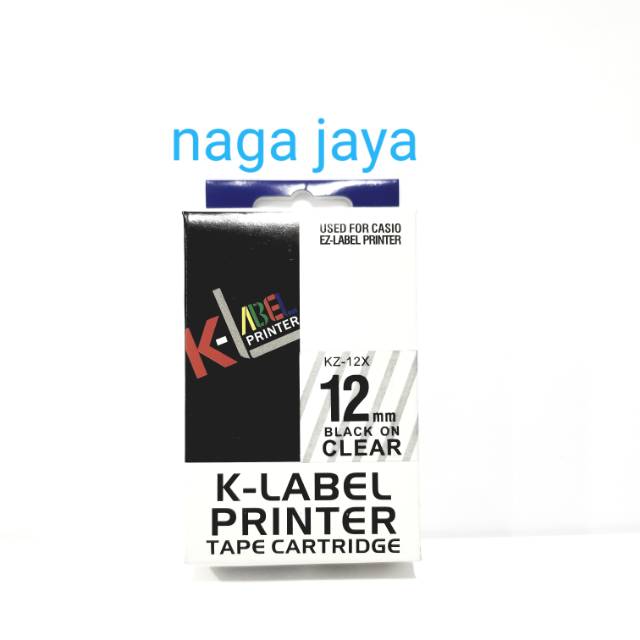 K-label 12mm black on clear tape used for casio ez label printer