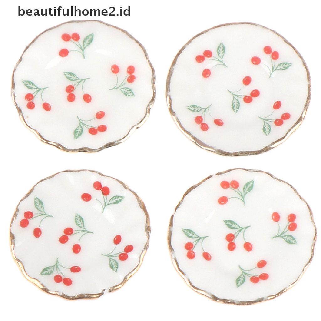 (Beautifulhome2.Id) 4pcs / Set Mainan Miniatur Piring Cherry Skala 1: 12 Untuk Aksesoris Rumah Boneka