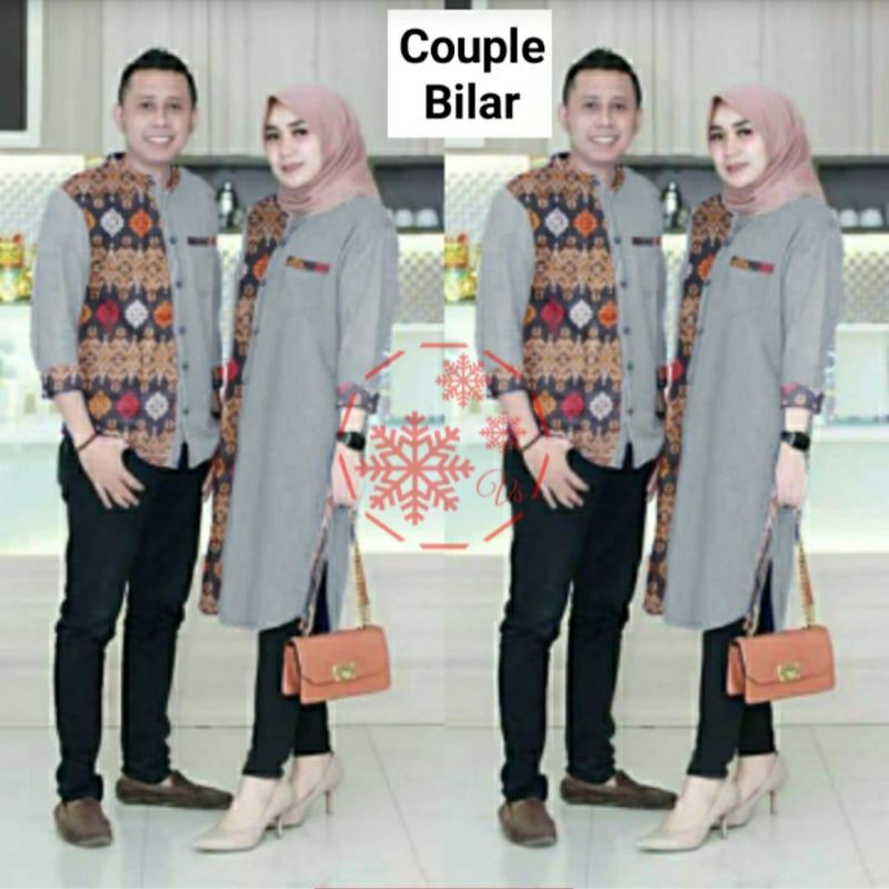 Couple Maxi   BILAR /Couple 2in1 Tunik- Kemeja Bahan  Moscrepe Kombinasi Batik/1 Set Tunik -Kemeja