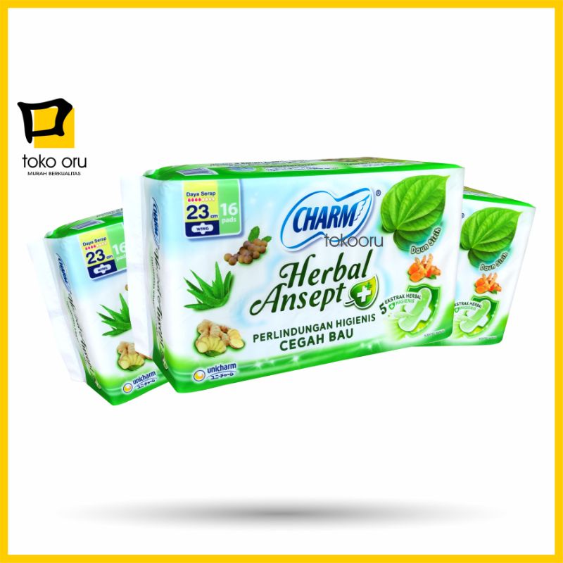 Charm Herbal Ansept+ Wing 23 cm isi 16 pads Pembalut Wanita