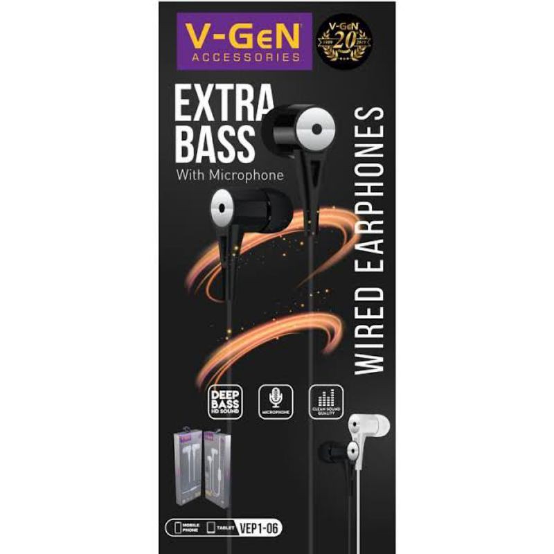 Headset V-GEN VEP1-06 Wired Earphone Headset Original Extra Bass