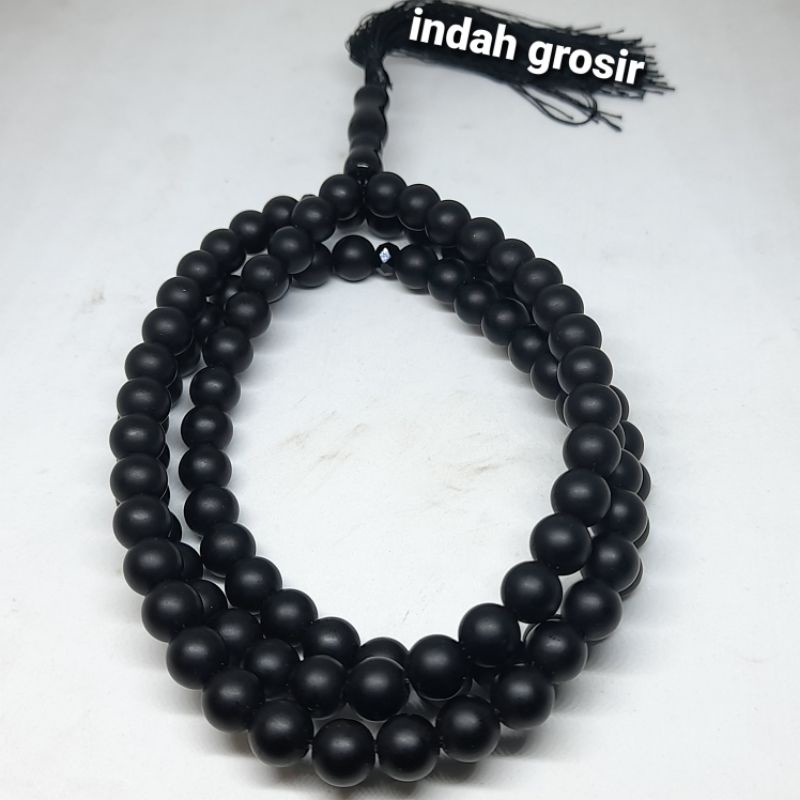 TASBIH BATU BLACK ONEX DOP WARNA HAJAR ASWAD 99BUTIR 8MM NATURAL