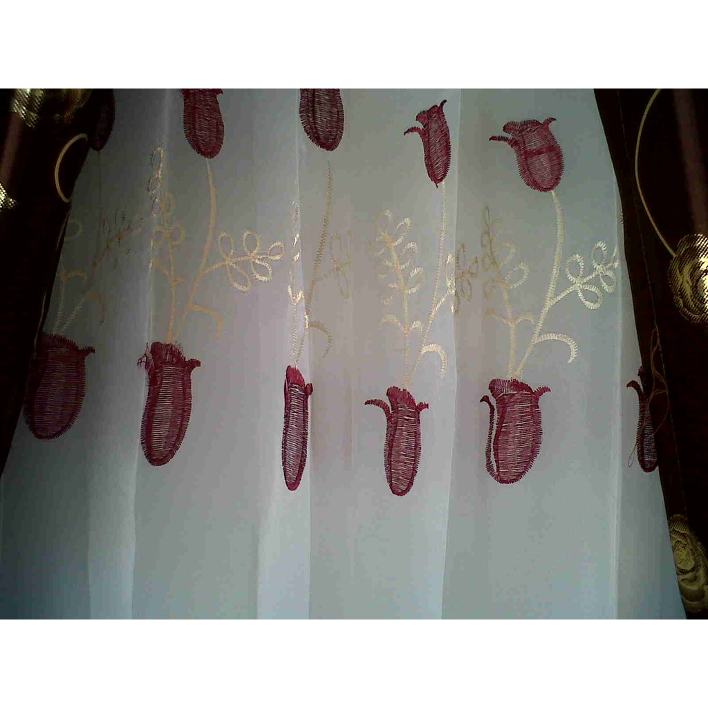 Vitrase dalaman gorden bunga merah