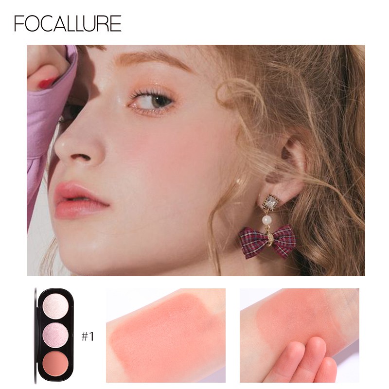 FOCALLURE Blush &amp; Highlighter Palette Face Makeup 3 Colours