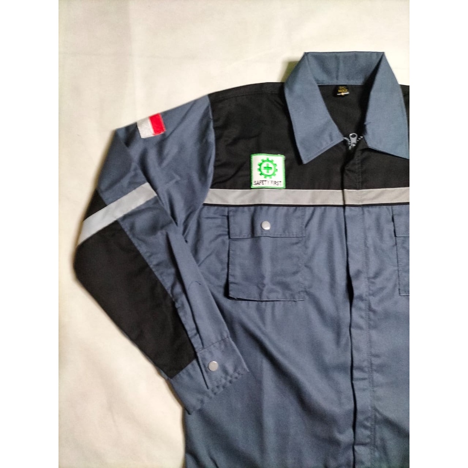 Kemeja Safety Wearpack | Baju Seragam Proyek Hitam Abu-abu