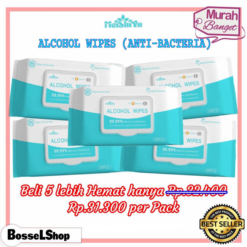 Paket Promo Beli 5 lebih Hemat CHANDO / MeiShiYu Sterilization wipes / Tisu Basah Steril 50sheet