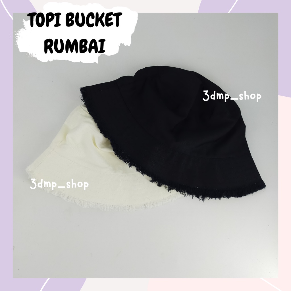 Topi Bucket Rumbai Hitam putih navy army lebar