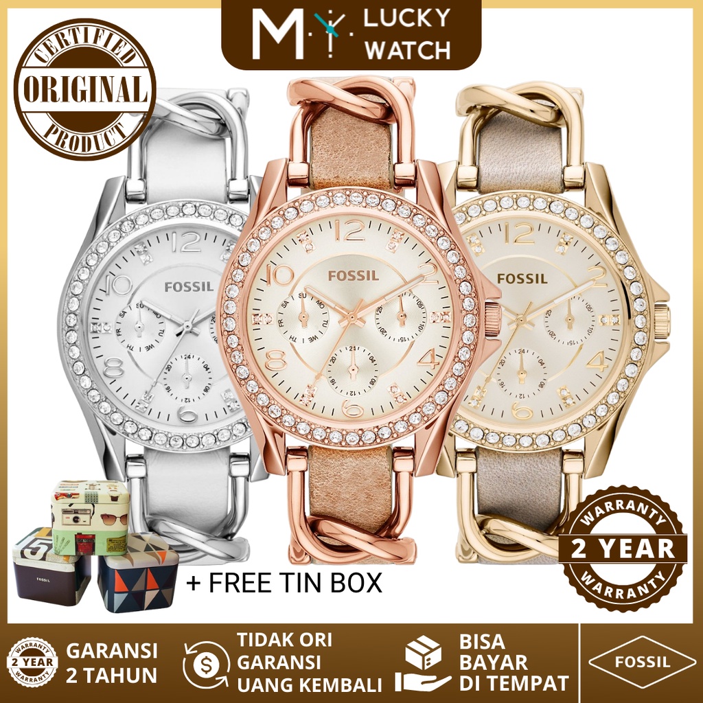 [ Original - Garansi 2 Thn ] Jam Tangan Wanita ES3463 ES3465 ES3466 Riley Multifunction Leather Stai
