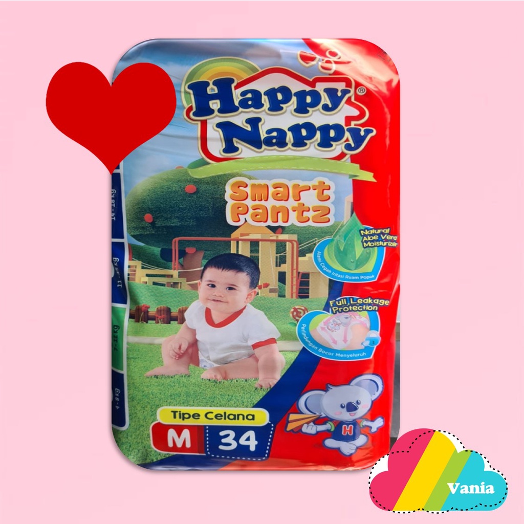 Happy nappy M34 smart pantz pants celana diapers popok bayi M 34 popok celana sekali pakai baby pants vaniasusu vaniastore