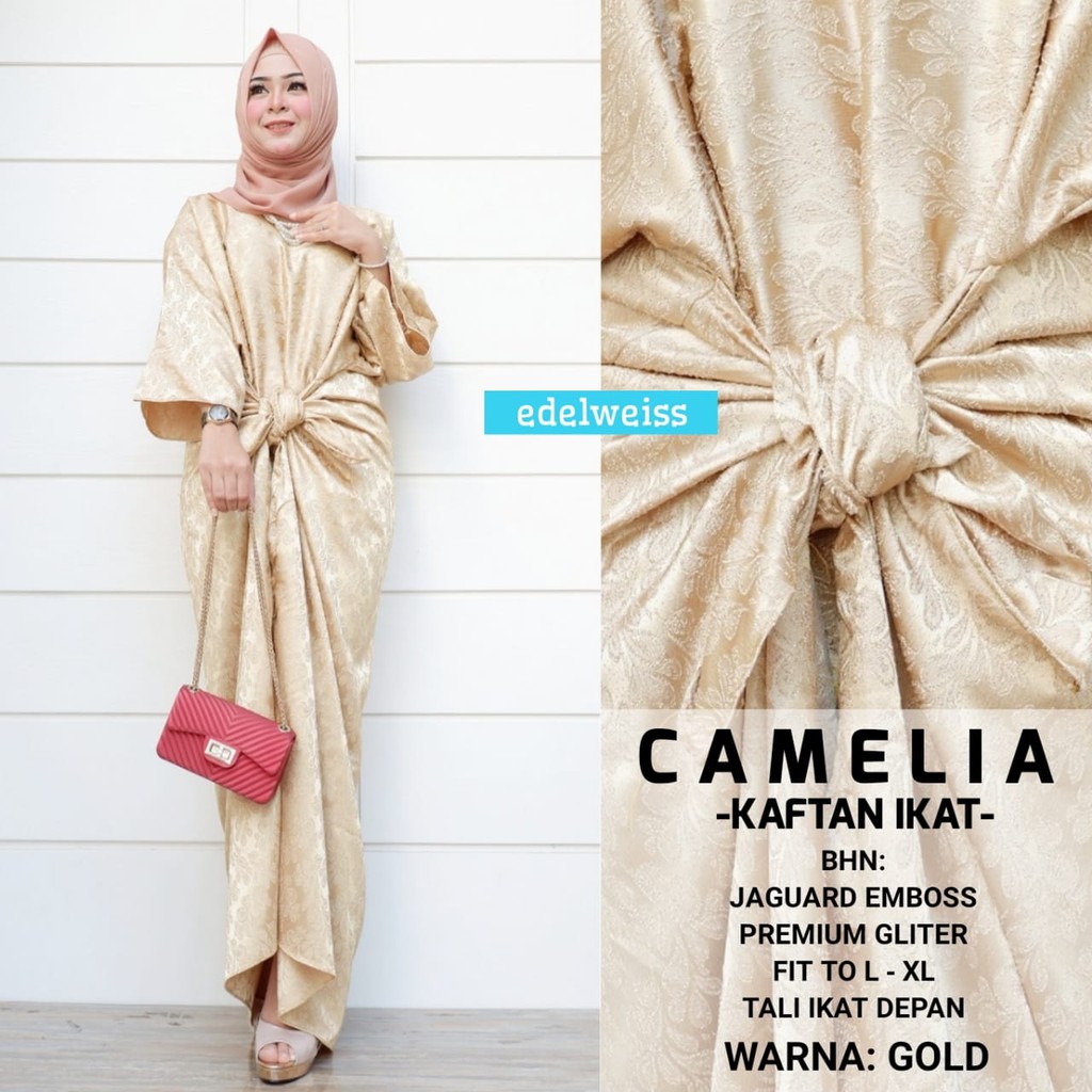 REAL PICTURE CAMELIA KAFTAN IKAT PAKAIAN MUSLIM LONG PARTY DRESS PESTA WANITA EDELWEISS