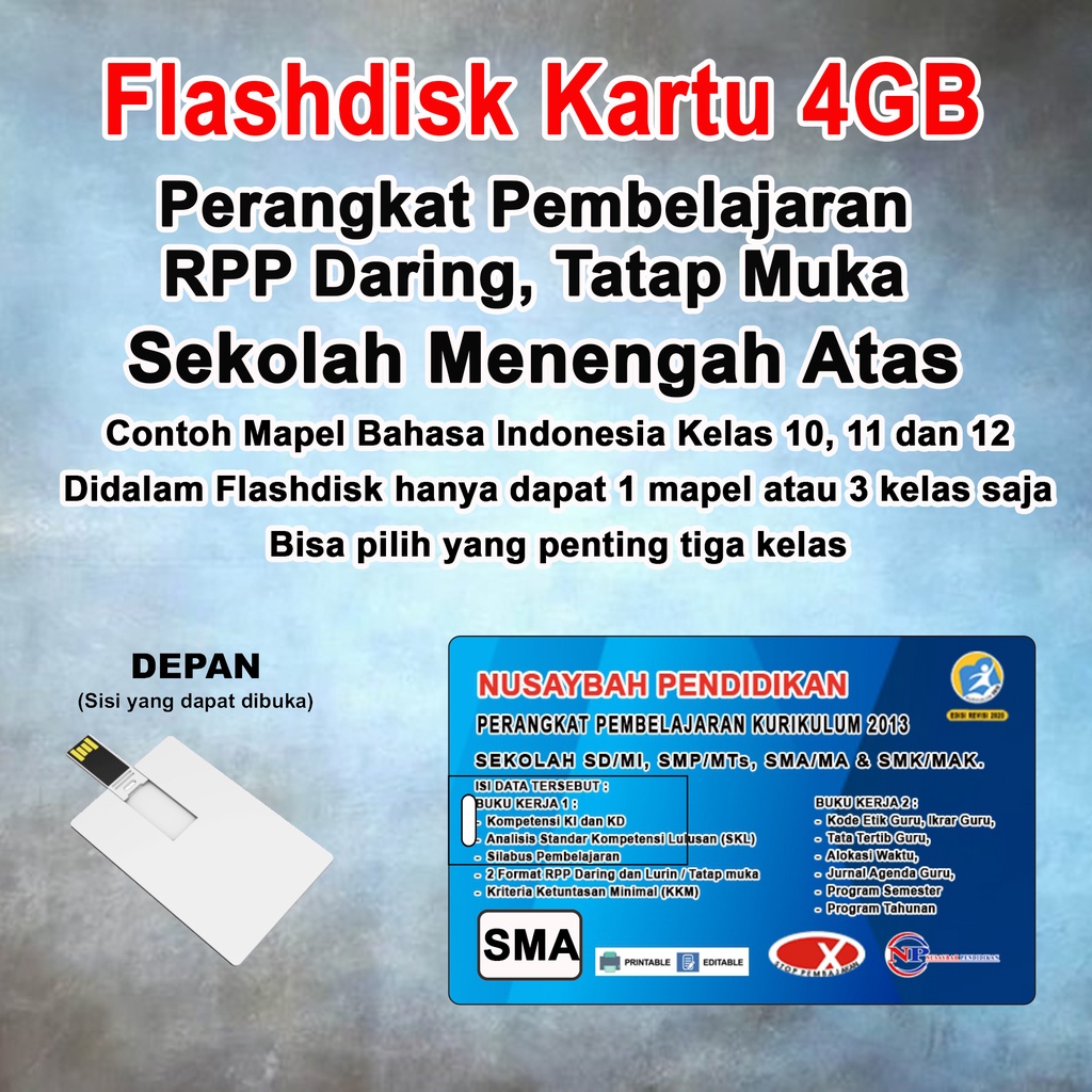 PERANGKAT PEMBELAJARAN DARING DAN LURING/TATAP MUKA SD, SMP, SMA (KARTU FLASHDISK 4GB)