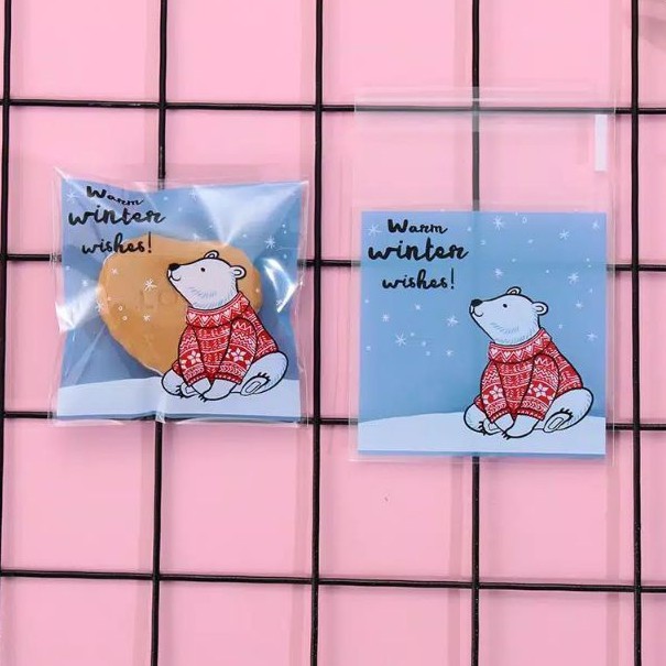 

20pcs kantong plastik opp white bear/cookies bag candy/souvenir hampers lucu