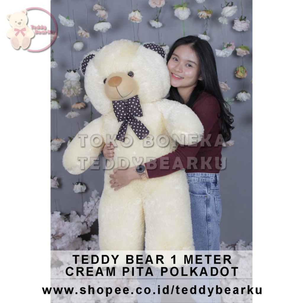 Boneka Teddy Bear Jumbo 1 Meter Pita Polkadot CREAM