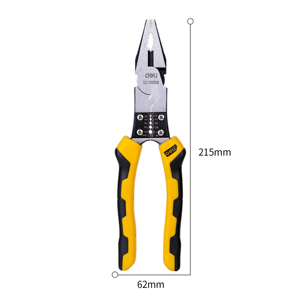 Deli Linesman Pliers/Tang Kombinasi Multifungsi 8.5 inch Chrome vanadium PVC DL100008 /Alat Perkakas-2