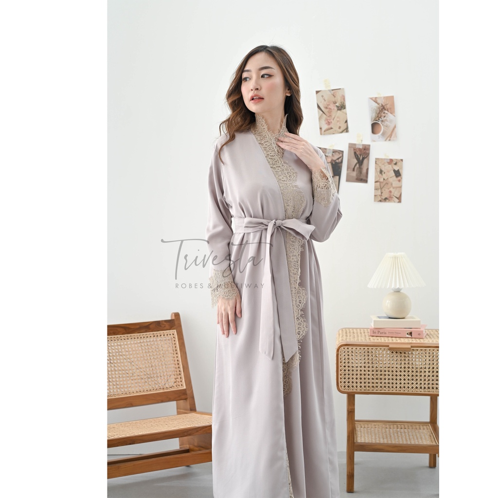 Amora Robe - KIMONO PENGANTIN / BRIDESMAID SATIN &amp; BROKAT UNTUK BERHIJAB