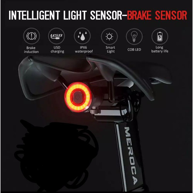 Meroca Led Lampu Rem Sepeda Sensor Otomatis Led Meroca Brake Taillight COB Sensor Gerak