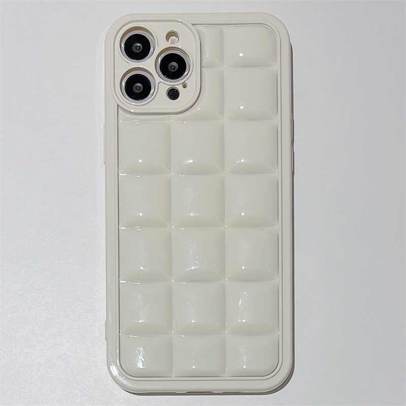 Case Pelindung Layar Bentuk Kotak 3D Warna Putih Krim Untuk iPhone 11 14 13 12 Pro X XR MAX XS