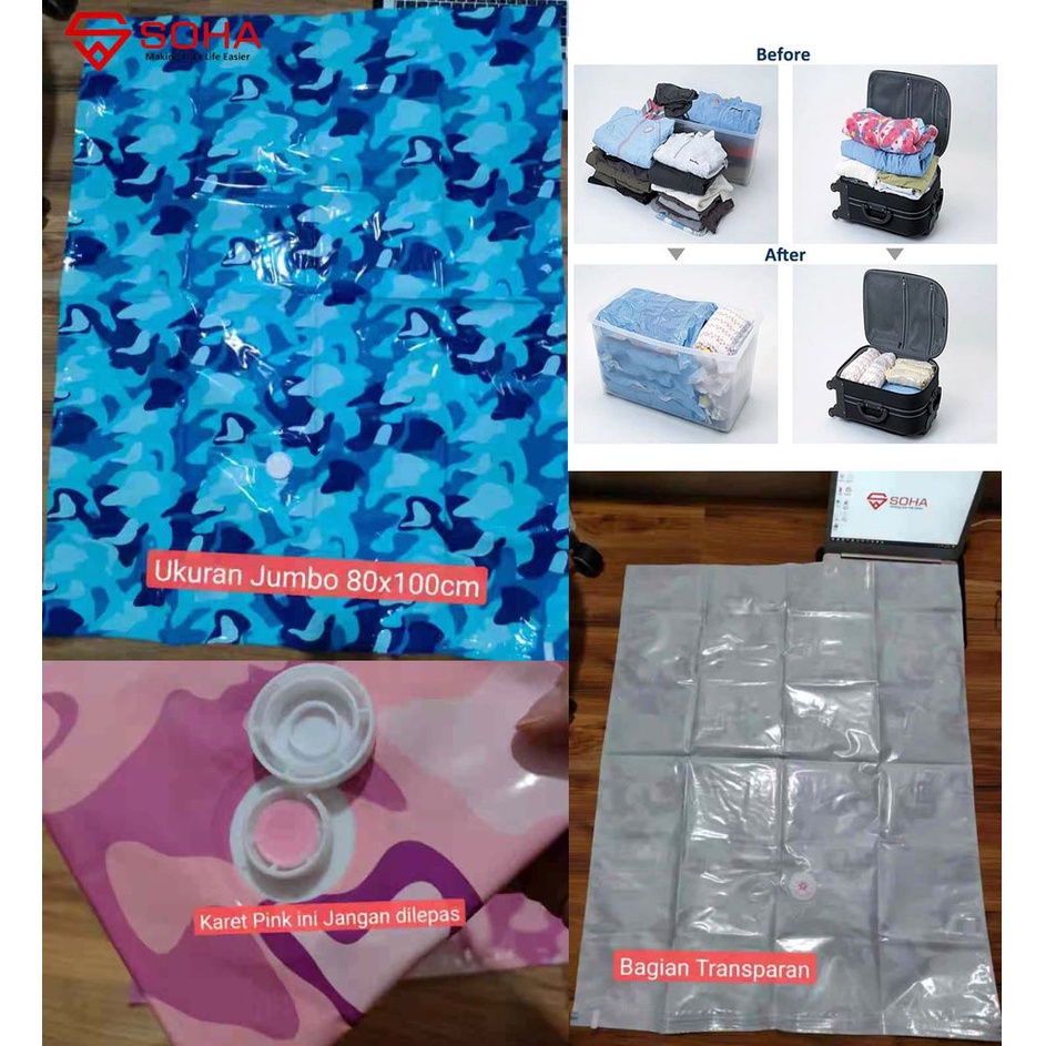 VB-03 Army  Plastik Vakum Baju Plastic Vacuum Storage Compression Clothes Laundry Travel Bag Kompresi Simpan Seprei Selimut Pakaian