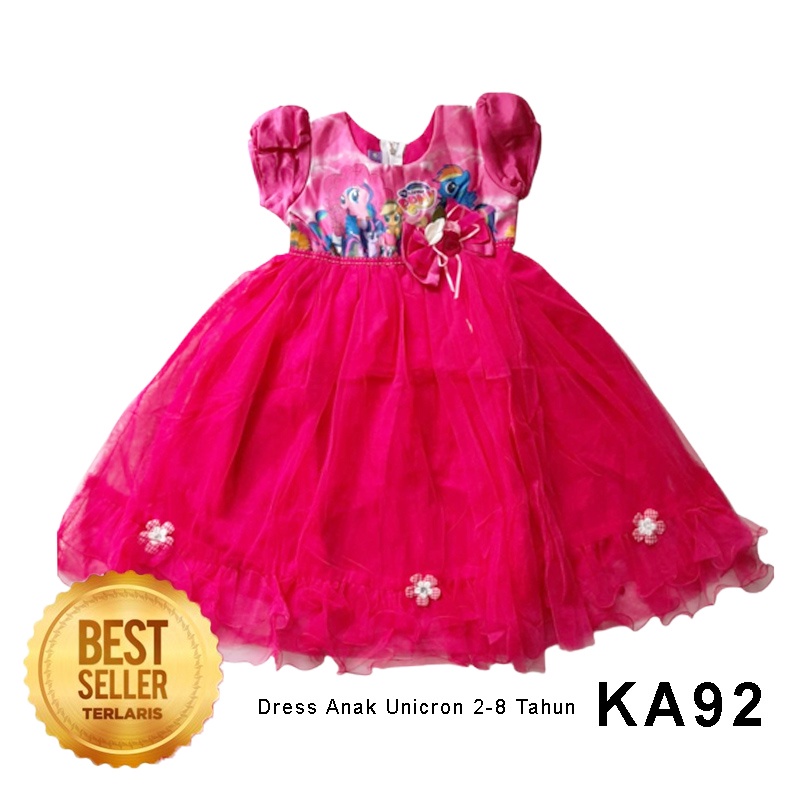 Dress Unicorn Anak 1 Tahun Gaun Anak Perempuan 4 5 Tahun Baju Pesta Ulang Tahun Bahan Satin Premium Tile Tulle KA92