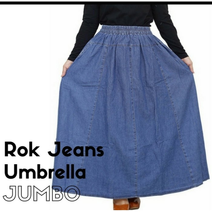 Rok jumbo jeans/rok panjang jeans payung jumbo