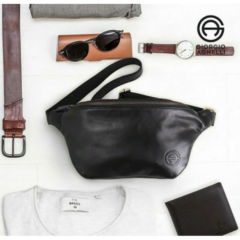 WAISTBAG PRIA DAN WANITA KULIT ASLI GIORGIO AGNELLI ORIGINAL