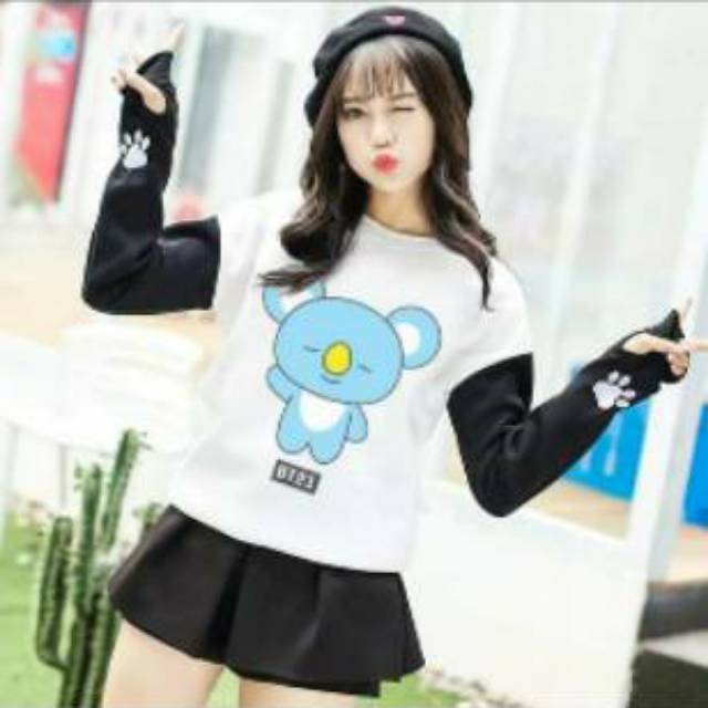 Sweater BT21 Chimmy Cooky Mang Koya Kaos Wanita Roundhand Cewek BTS