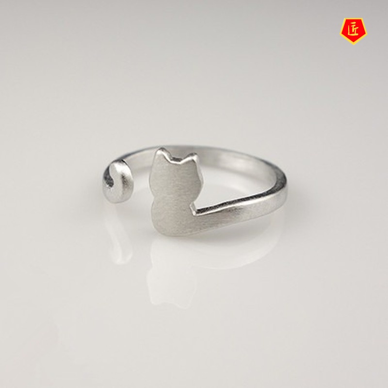 [Ready Stock]Simple Cute Silver Elephant Cat Ring