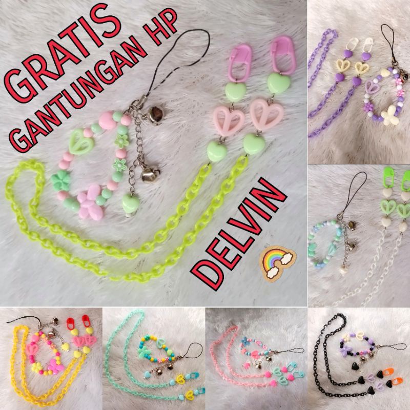 COD Strap Masker Rantai Import GRATIS GANTUNGAN HP / kalung masker manik love / Tali hp manik