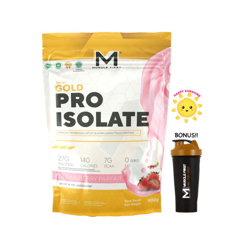 Muscle First Gold Pro Isolate Whey Protein 2 LBS 900 grams -M1 Strawberry Parfait FREE Shaker Susu G