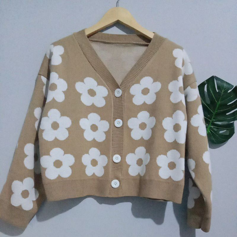 CARDIGAN CROP RAJUT BUNGA//BAHAN TEBAL IMPORT