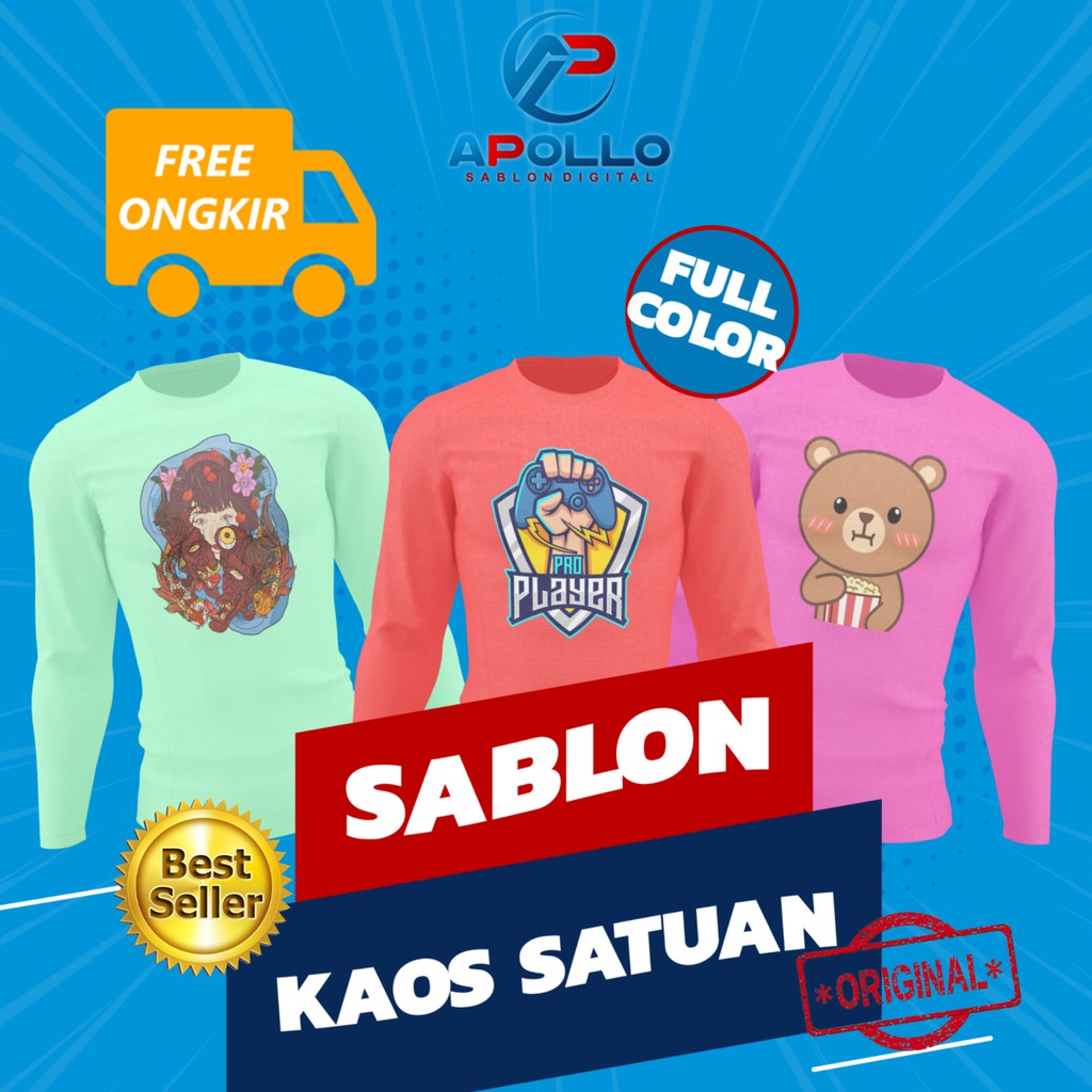 KAOS CUSTOM LENGAN PANJANG SABLON DTF PLASTISOL GAMBAR A4 PRINT COTTON COMBED 30s