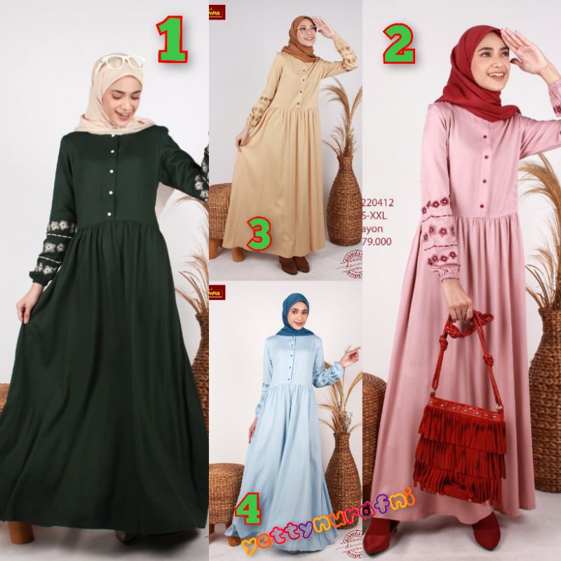 Terbaru Gamis DANNIS A220412 Emerald - Beige - Dusty Pink - Light Blue Free Masker