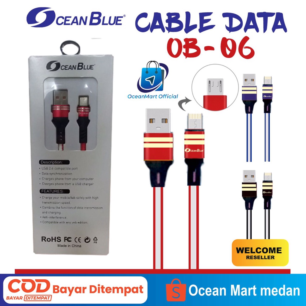 Kabel Data Charger Ocean Blue OB-01 Cable USB Micro 2.4A Fast Charging Aksesoris Handphone HP OCEANMART OCEAN MART Murah Grosir